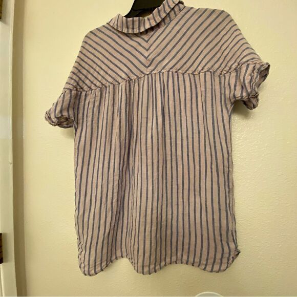 Dear John Channing Shirt Linen Striped lavender lagenlook boho coastal Beach L - Picture 3 of 8